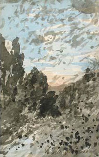 Vent Et Ciel Bleu Au-dessus Des Arbres Oil Painting by Henri-Joseph Harpignies