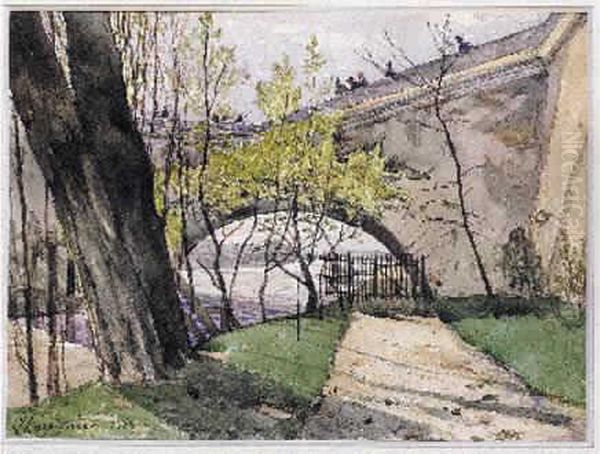 Le Chemin De Halage Sous L'arche D'un Pont Oil Painting by Henri-Joseph Harpignies