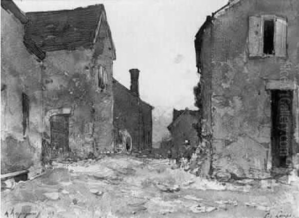 Maison Aux Loups, A Bonny Sur Loire Aquarelle Et Crayon Noir Oil Painting by Henri-Joseph Harpignies