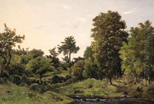 Paysage Pres De St. Prive Oil Painting by Henri-Joseph Harpignies