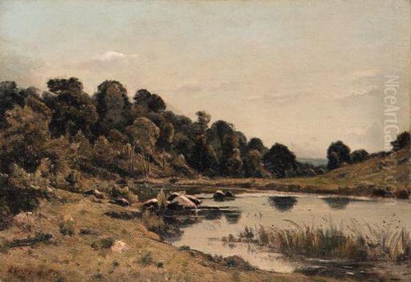 Les Bords De L'aumance Oil Painting by Henri-Joseph Harpignies