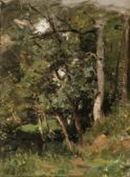 A Thick Forest Oil Painting by Henri-Joseph Harpignies