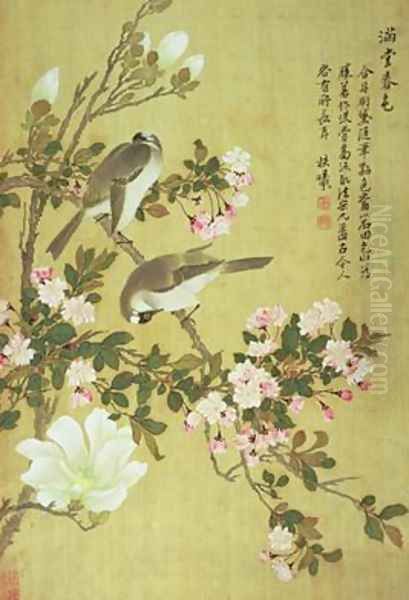 Crabapple Magnolia and Baitou Birds Oil Painting by Yuanyu Ma