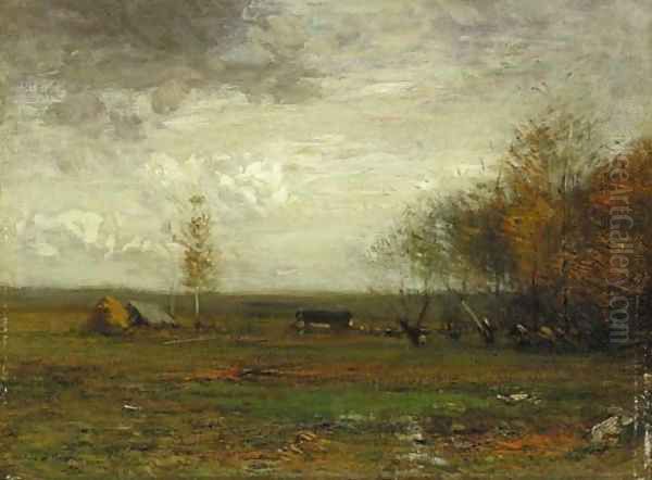 Landscape with Haystacks Oil Painting by John Francis Murphy