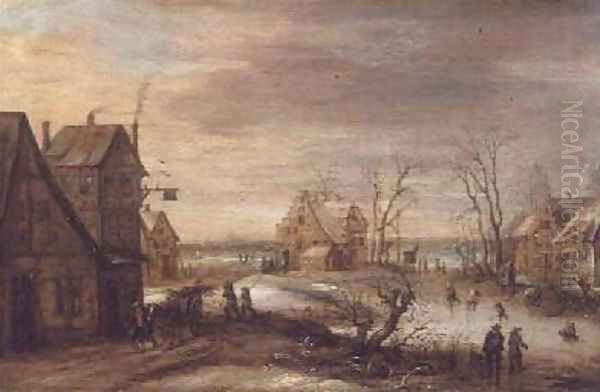 A Village in Winter Oil Painting by Frans de Momper