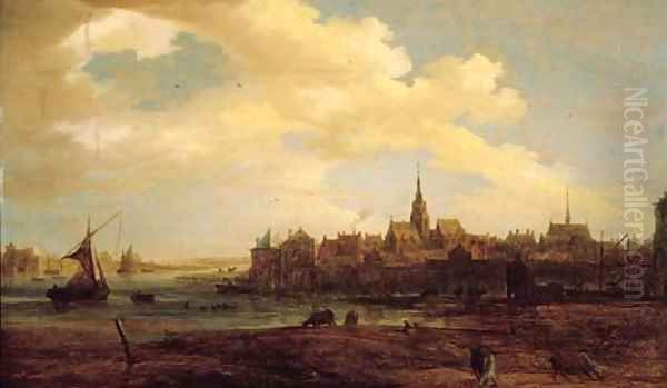 A view of a town by a river Oil Painting by Frans de Momper