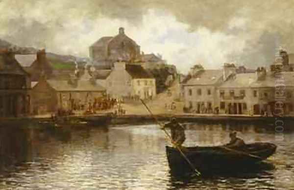 Catching Dabs View in Tarbert Harbour Scotland 1879 Oil Painting by Hamilton Macallum