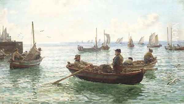 Lobster fishermen leaving harbour Oil Painting by Hamilton Macallum