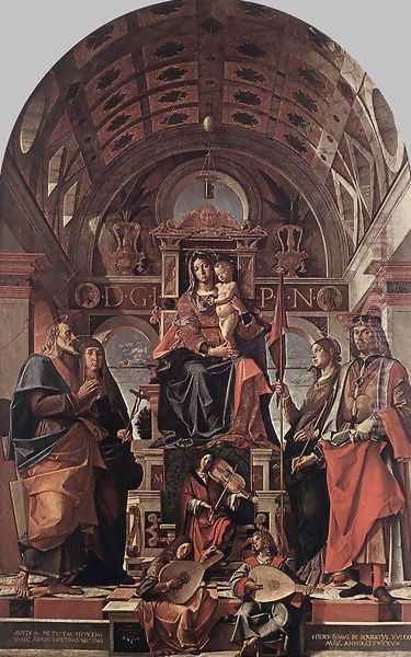 Madonna and Child Enthroned with Saints 1498 Oil Painting by Bartolomeo Montagna