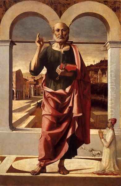 St Peter Blessing and Donor Oil Painting by Bartolomeo Montagna