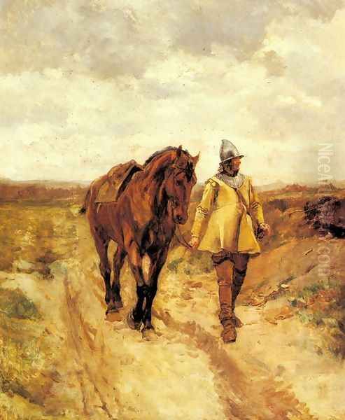 A Man of Arms and His Horse. Oil Painting by Ernest Meissonier