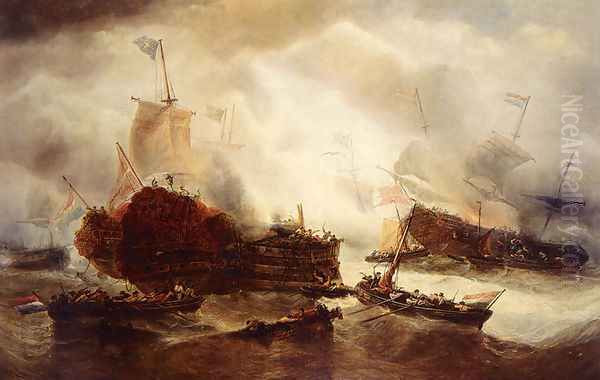 Midst A Naval Battle, The Dutch Fighting The Danes And The Swedes Oil Painting by Francois Etienne Musin