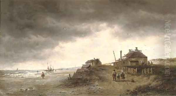 Fisherfolk heading for home 2 Oil Painting by Francois Etienne Musin