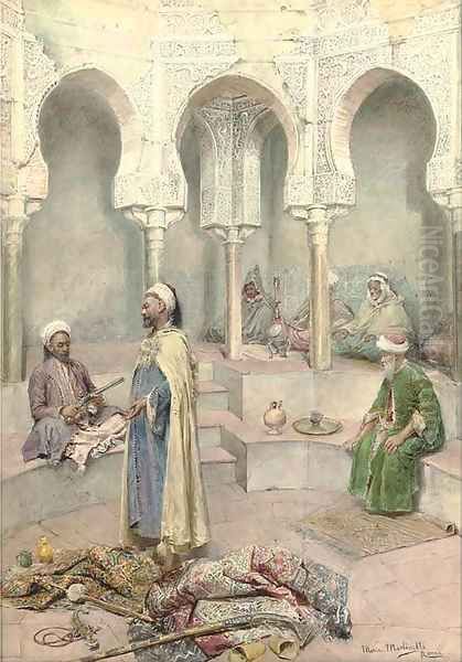 Traders in an Arabic courtyard Oil Painting by Maria Martinetti