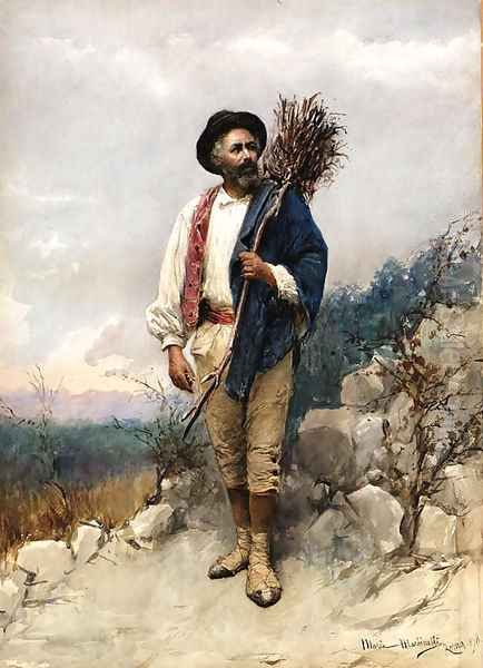 A peasant in a rocky landscape Oil Painting by Maria Martinetti