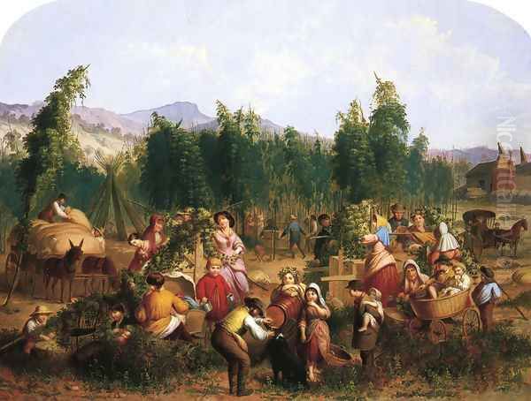 Hop Picking Oil Painting by Tompkins Harrison Matteson