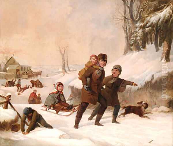 Playing in the Snow Oil Painting by Tompkins Harrison Matteson