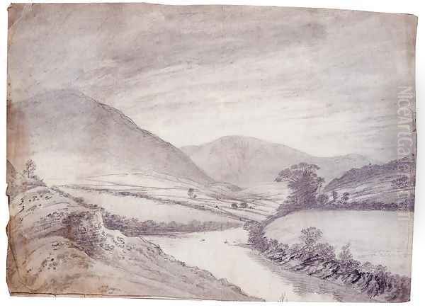 The Dovy Near Pont Finant, Dynas Mawddwy Oil Painting by John Baptist Malchair