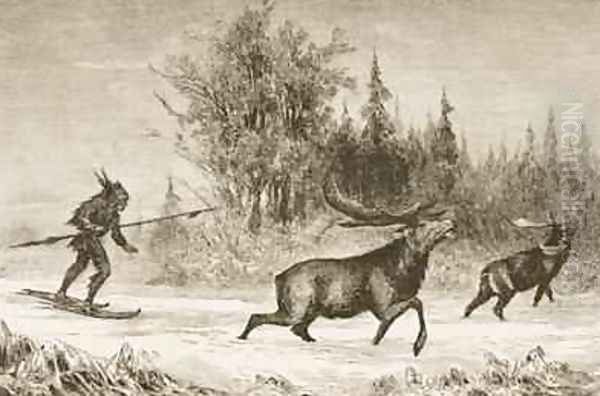 A Native American Moose hunting in the North Western Territory 1880 Oil Painting by Reverend Samuel Manning