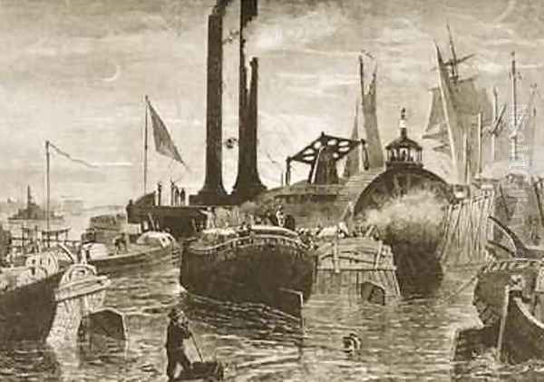 A grain fleet in New York harbour in the 1870s 1880 Oil Painting by Reverend Samuel Manning