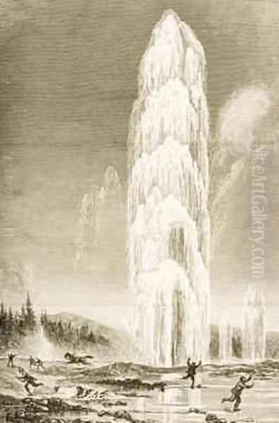 Giantess Geyser in Yellowstone National Park erupting during the 1870s 1880 Oil Painting by Reverend Samuel Manning