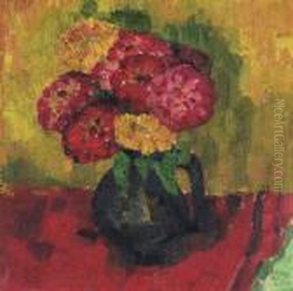 Flowers In A Vase Oil Painting by Marsden Hartley