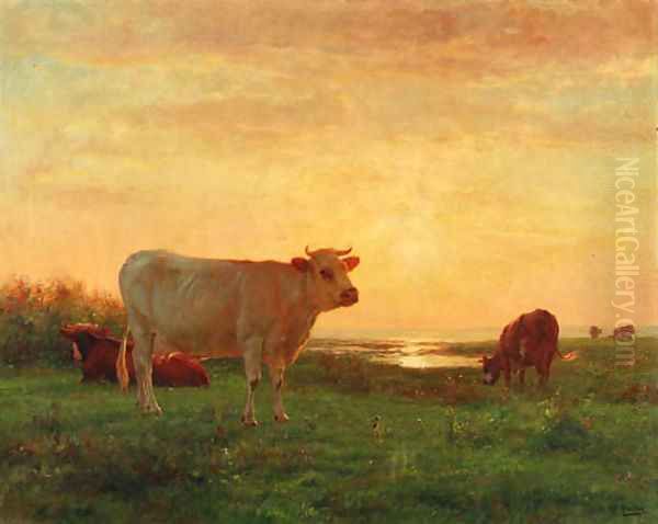 Dusk over the pasture Oil Painting by Adolphe Charles Marais