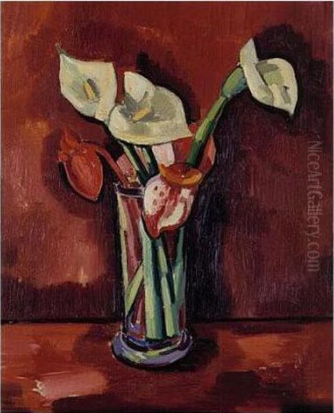 Calla Lilies In A Vase Oil Painting by Marsden Hartley