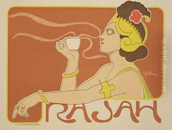 Reproduction of a poster advertising the Cafe Rajah 1897 Oil Painting by Henri Georges Jean Isidore Meunier