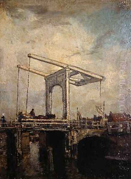 A Drawbridge in a Dutch Town 1875 Oil Painting by Jacob Henricus Maris