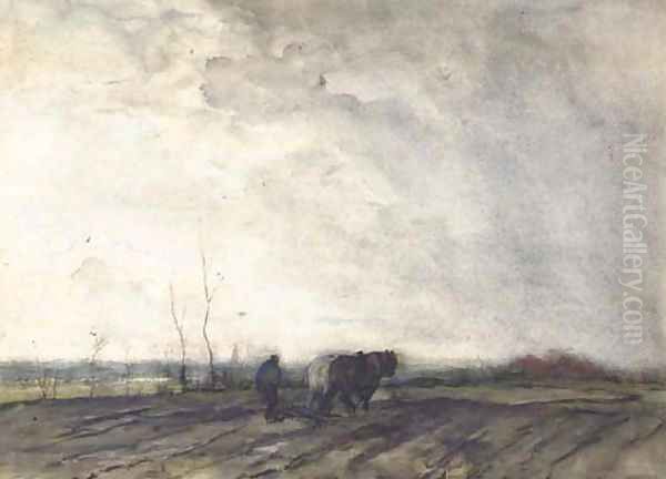 A farmer ploughing a field Oil Painting by Jacob Henricus Maris