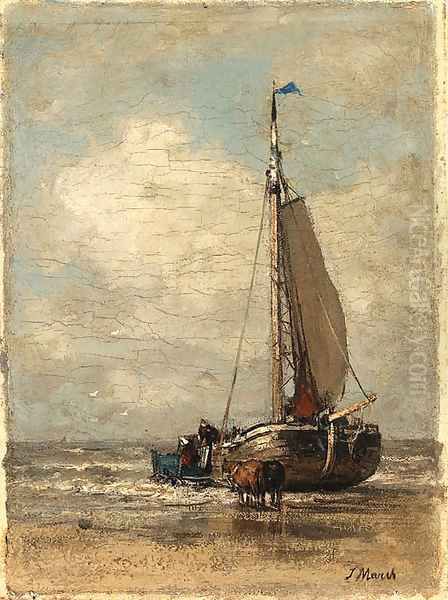 A ship entering shore Oil Painting by Jacob Henricus Maris