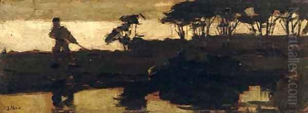 By a canal at dusk Oil Painting by Jacob Henricus Maris