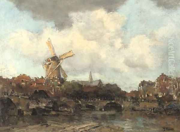 View of a Dutch city Oil Painting by Jacob Henricus Maris