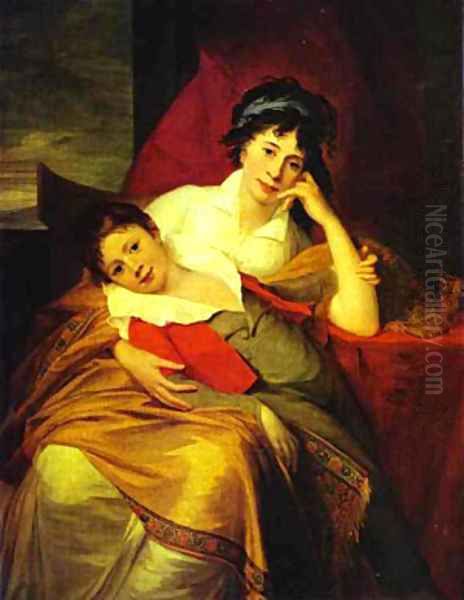 Portrait Of Catherine Muravyova (1771-1848) With Her Son Nikita Muravyov (1796-1866) The Pushkin Museum Of Fine Art Moscow Russia Oil Painting by Jean-Laurent Mosnier