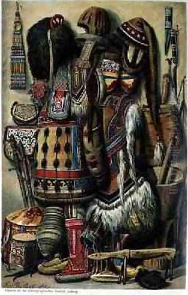 Implements Vessels and Costume of Northern Races from The History of Mankind Oil Painting by Mutzel