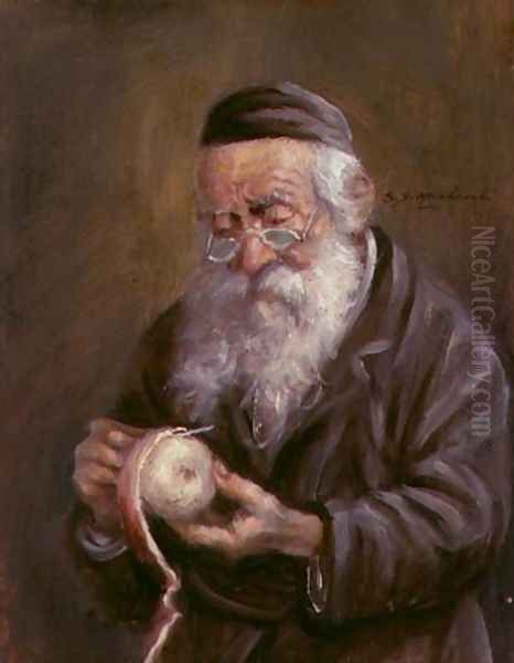 Jew with an Apple Oil Painting by Jan S. Markowski