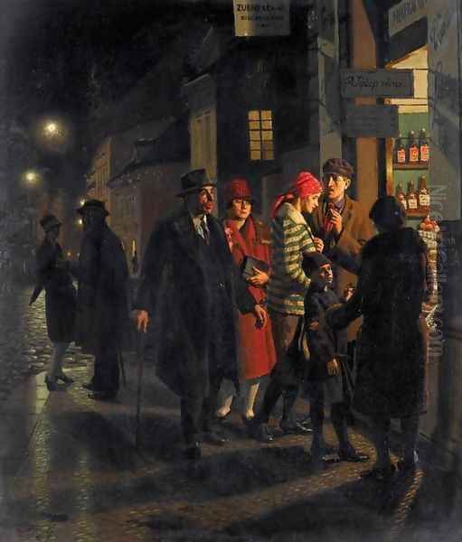 Winter Shopping in Prague Oil Painting by Vaclav Maly