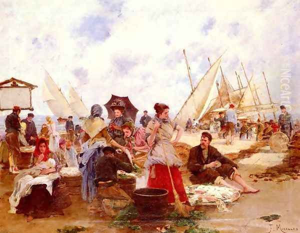 Bringing In The Catch Oil Painting by Francisco Miralles Galup