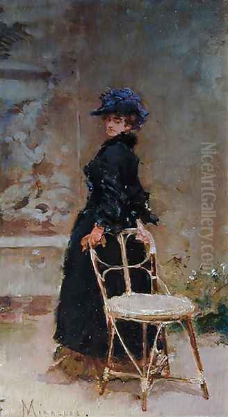 Lady in Interior Oil Painting by Francisco Miralles Galup