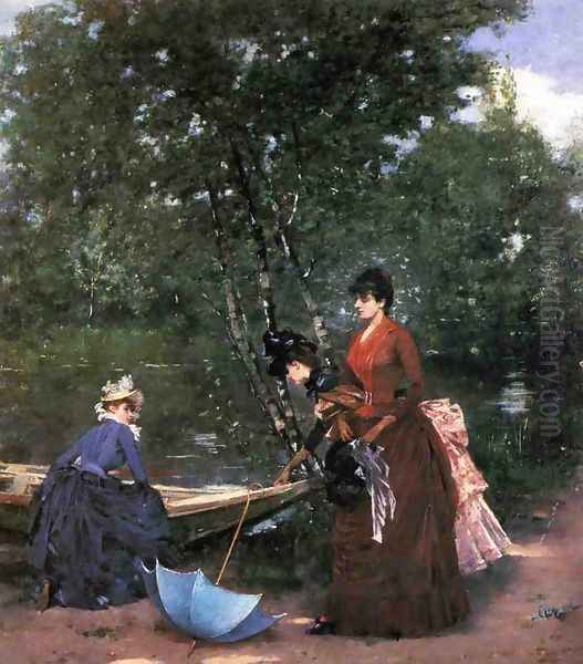 Three Parisian Women in the Bois de Boulogne Oil Painting by Francisco Miralles Galup