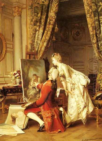 The Artist and his Admirer Oil Painting by Emile Pierre Metzmacher