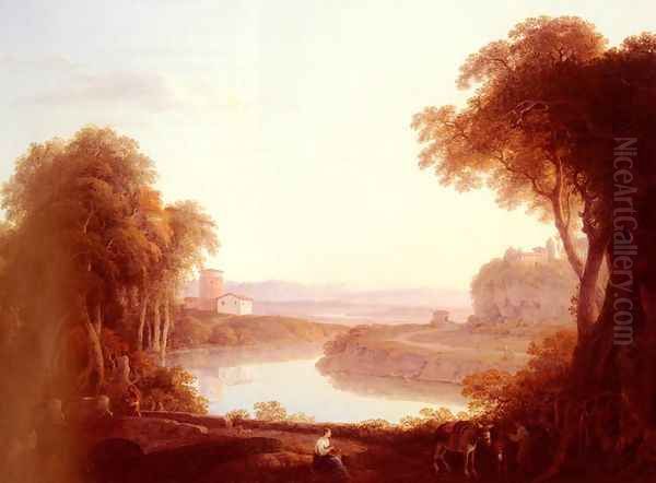 An Italianate Landscape With Figures And Donkeys In The Foreground Oil Painting by Jacob More