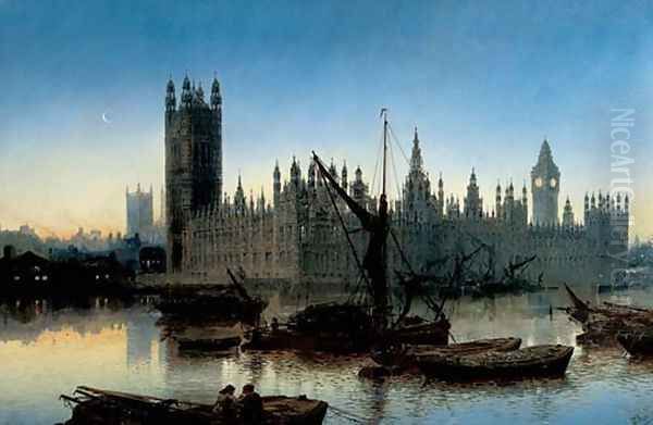 Houses of Parliament, Westminster, 1877 Oil Painting by Claude T. Stanfield Moore