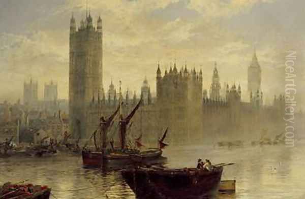 Westminster from the Thames Oil Painting by Claude T. Stanfield Moore