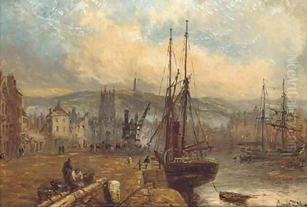 A view of Ramsay Harbour, with the Albert Tower beyond Oil Painting by Claude T. Stanfield Moore