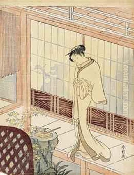 Courtesan Taking A Break From A Party Oil Painting by Suzuki Harunobu