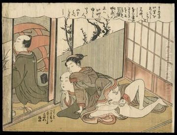 Sliding Doors Oil Painting by Suzuki Harunobu