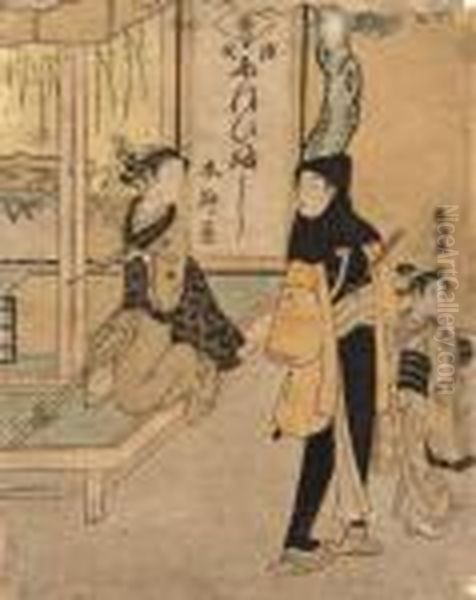 Chuban Yoko-e Moto Yanagi Ya Oil Painting by Suzuki Harunobu