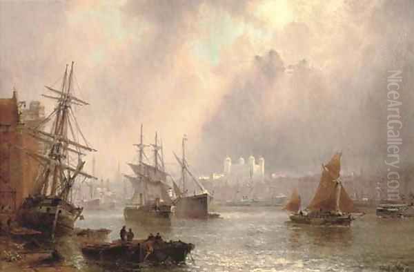 Shipping on the Thames before the Tower of London Oil Painting by Claude T. Stanfield Moore